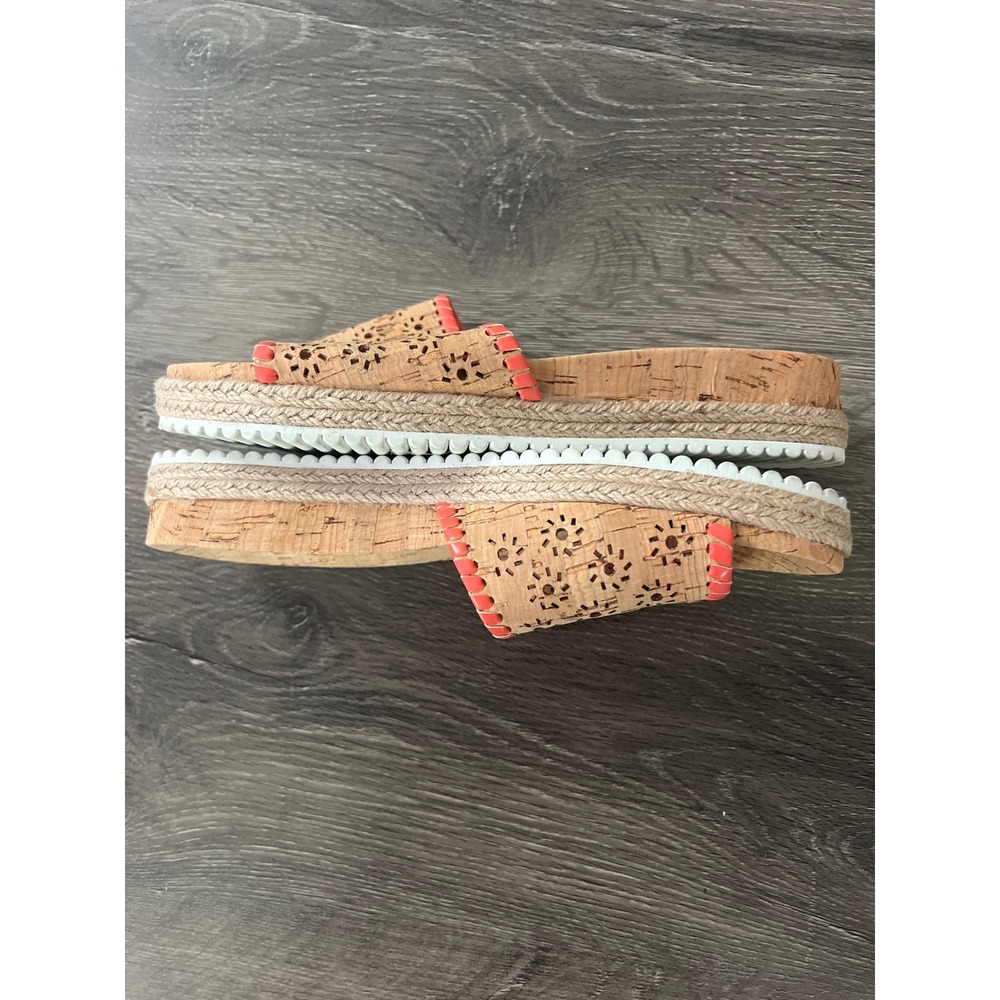 Jack Rogers Cork Platform Slide Sandals Coral Whipstitch Floral Perforated 7.5M - Picture 4 of 5